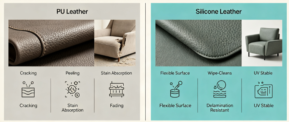 PU Leather vs Silicone Leather for Furniture: Durability, Maintenance, and Long-Term Performance